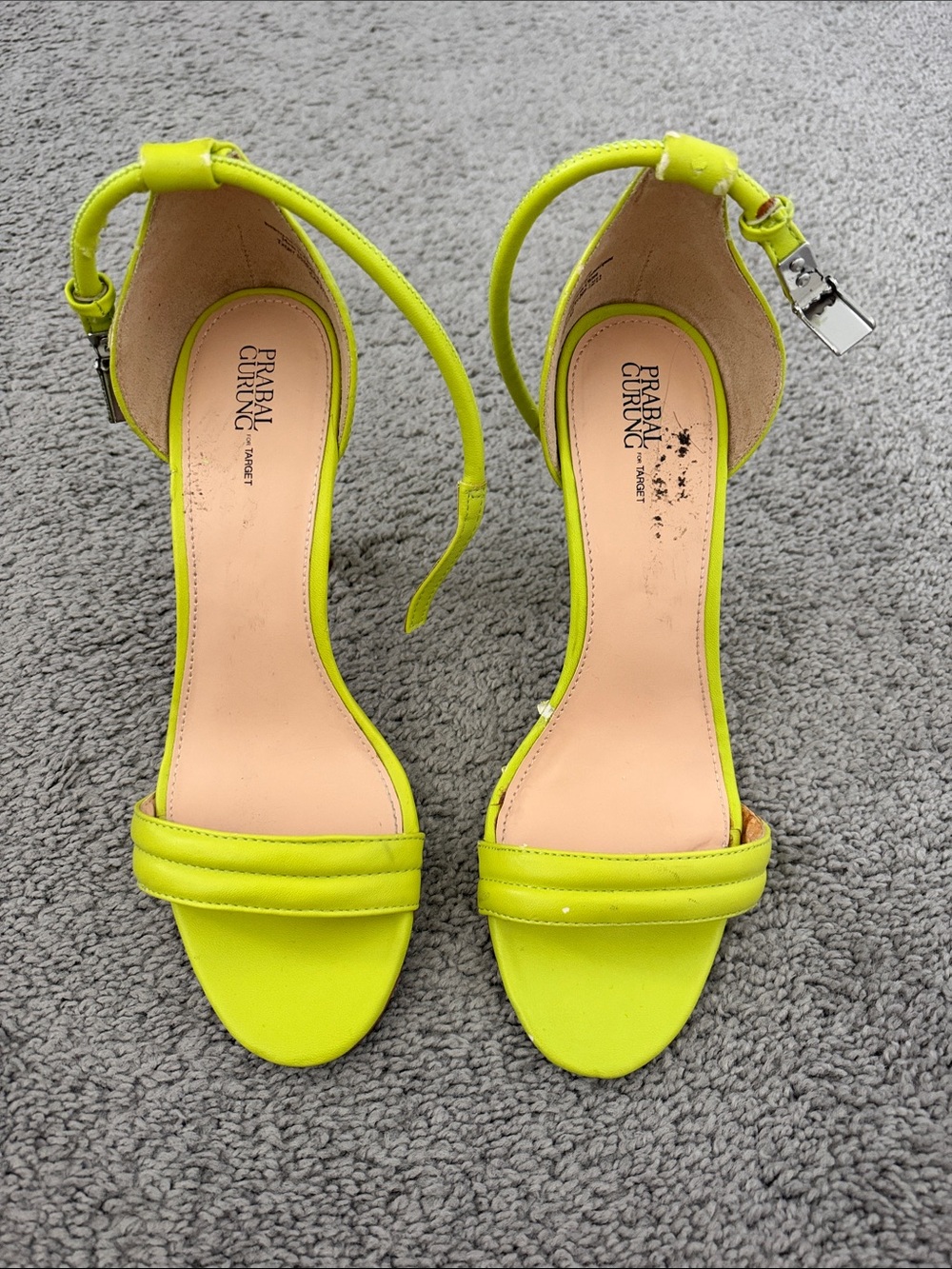 Prabal Gurung Neon Lime Ankle-Strap Stiletto Sandals